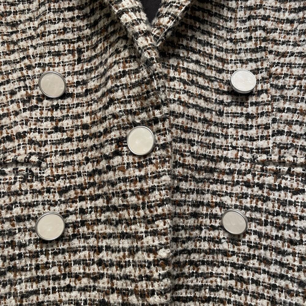 Ecru NWOT Tweed Blazer 10 | Black White Bouclé, Mother of Pearl Buttons, Pockets - Picture 9 of 12